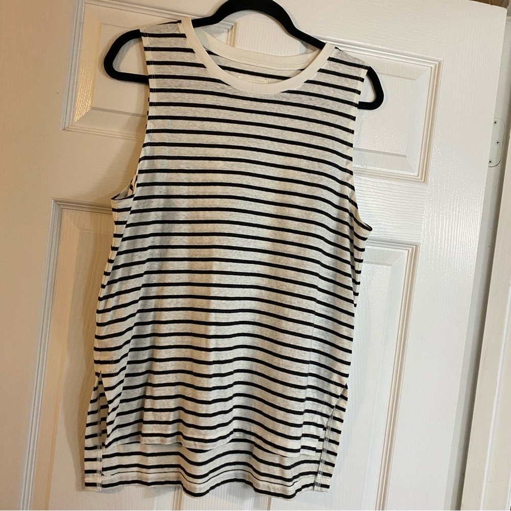 Lou & Grey Black and White Striped Tank Top
